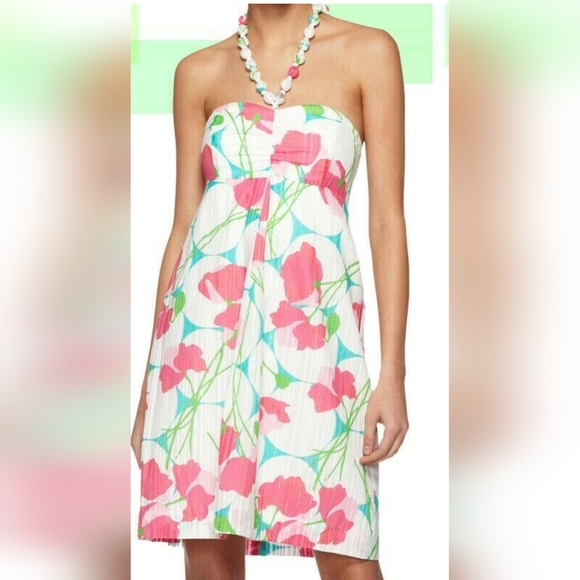 Lilly Pulitzer Dresses & Skirts - Lilly Pulitzer White Strapless Dress with Pink & Green Floral Print